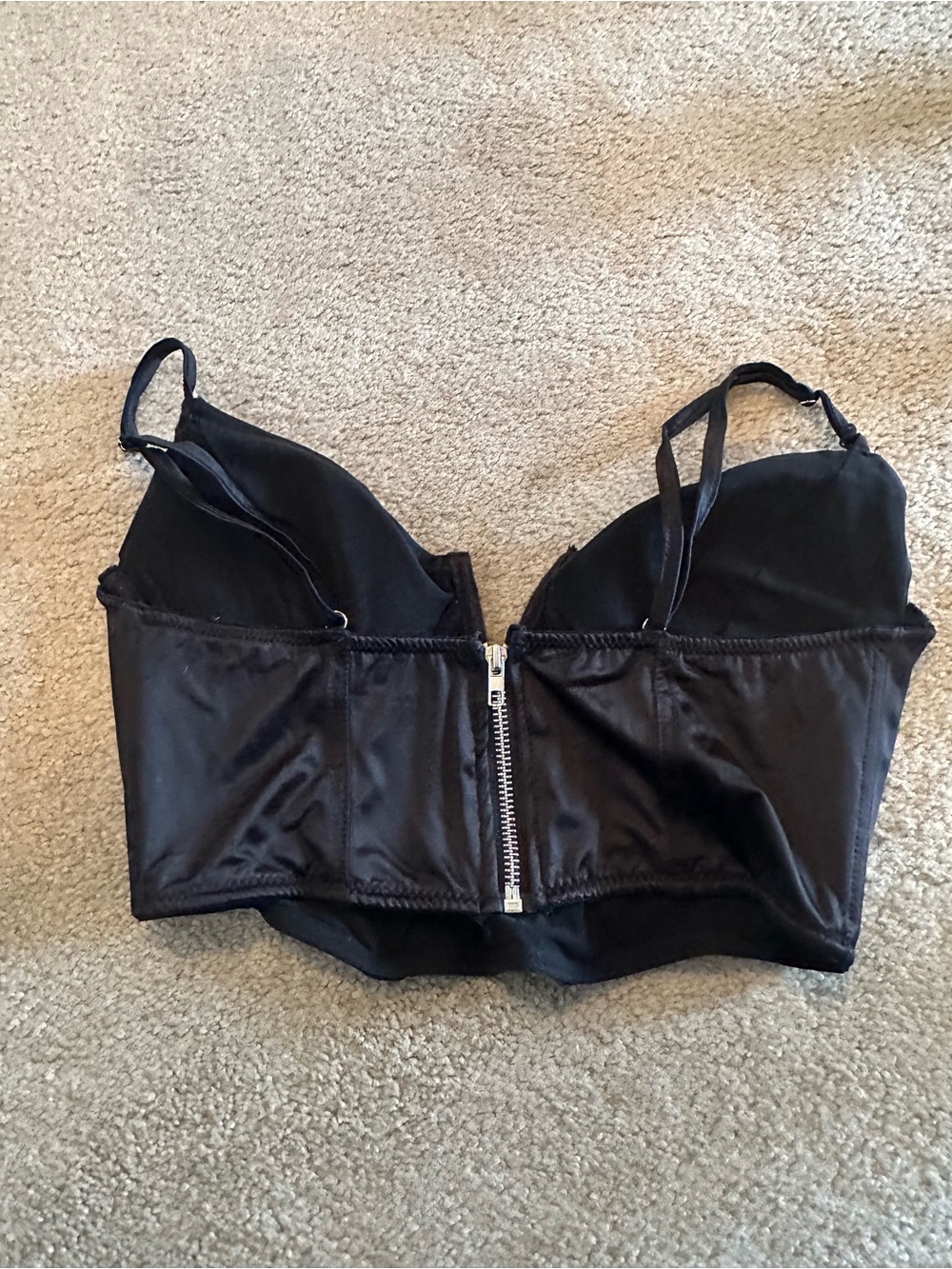 Black Satin Longline Bustier Top / Bralette - Picture 2 of 2